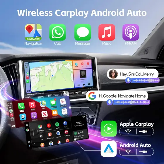 Single-Din Car Stereo with CarPlay/Android… — Photo 2