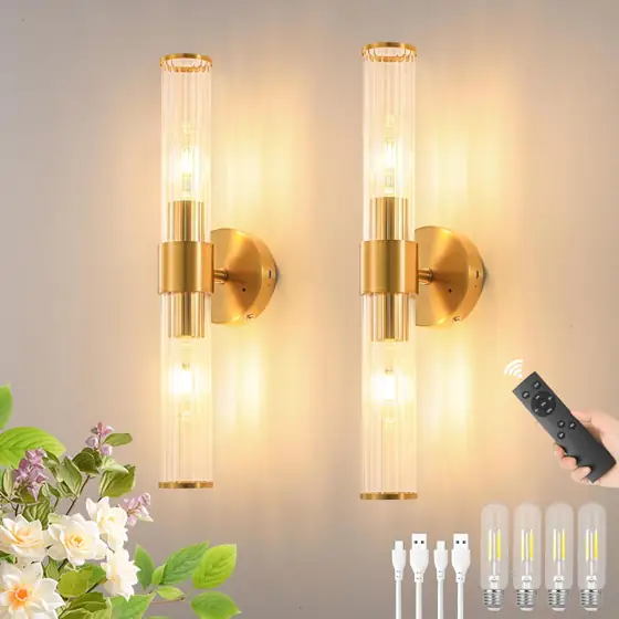 Gold Battery Operated Wall Sconces… — Photo 1