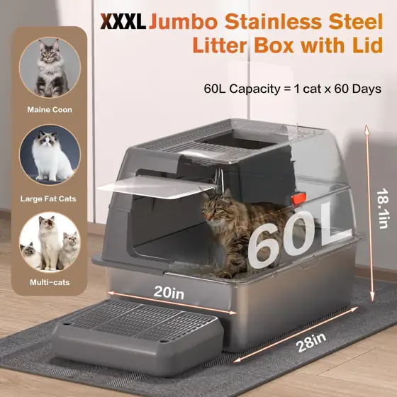 Stainless Steel Litter Box with… — Photo 2