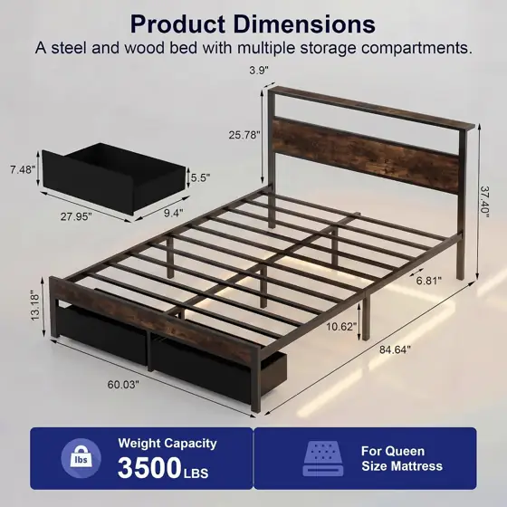 Queen Bed Frame with 2… — Photo 2