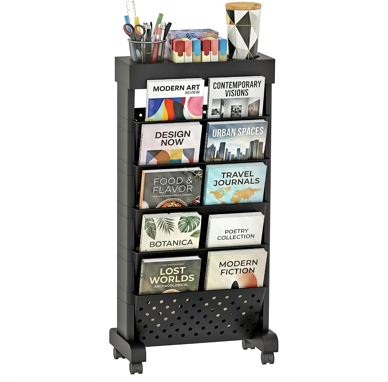 6-Tier Rolling Bookshelf Magazine Rack… — Photo 1