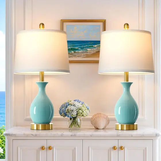 24" Aqua Blue Ceramic Table… — Photo 1
