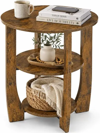 Round Side Table, Rustic Brown,… — Photo 1