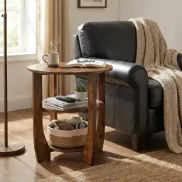 Round Side Table, Rustic Brown,… — Photo 2