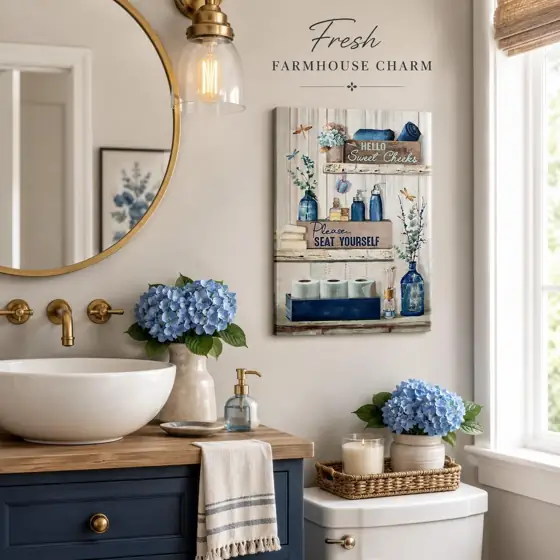 BJVJKSU Navy Blue Bathroom Wall… — Photo 2