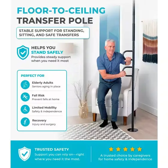 Stander Double-Handle Floor-to-Ceiling Grab Bar,… — Photo 2
