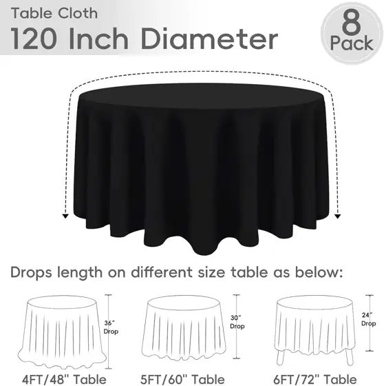 8 Pack Black Round Tablecloths… — Photo 2
