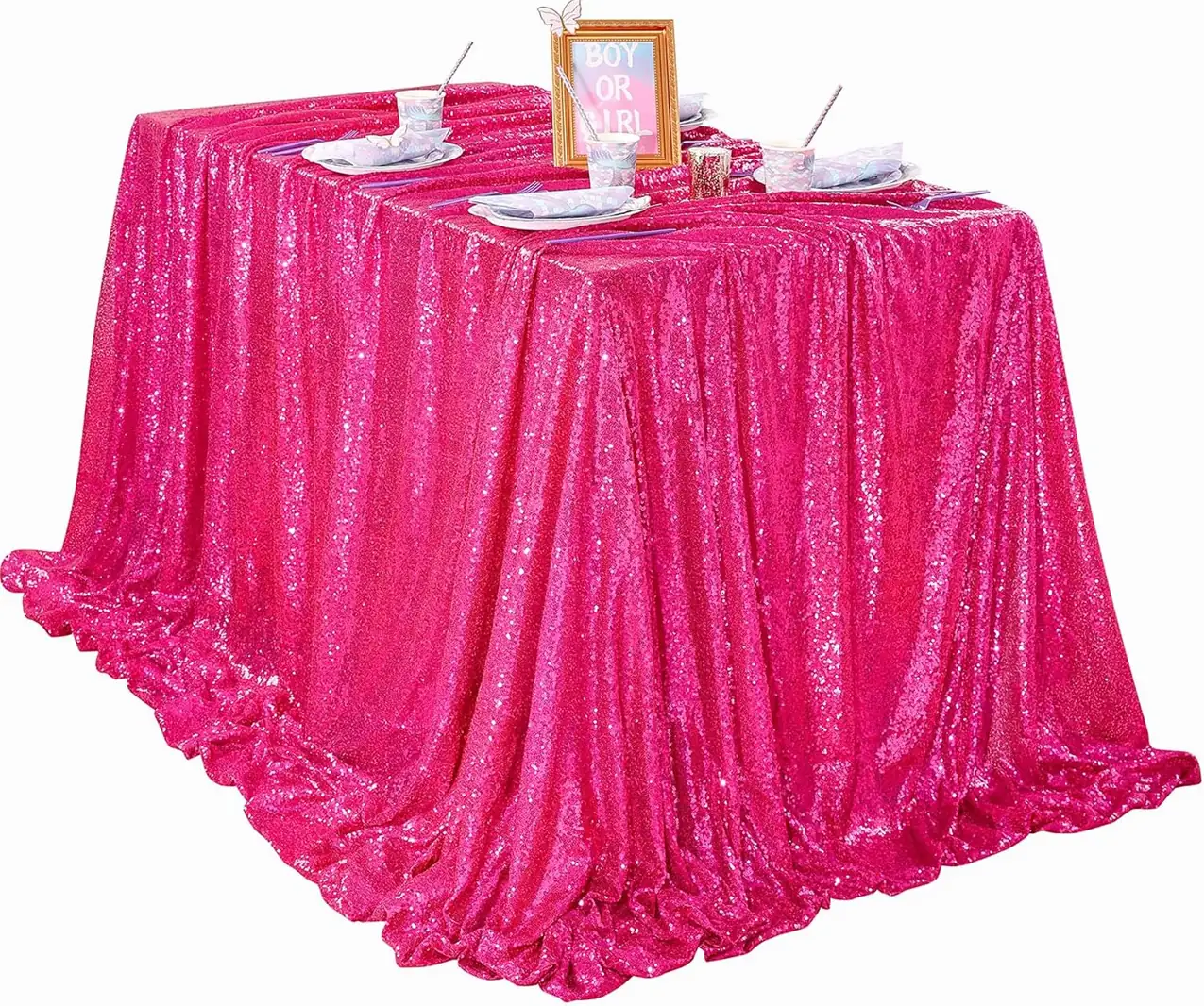 Hot Pink Tablecloth 60x102inch Sequin… — Photo 1