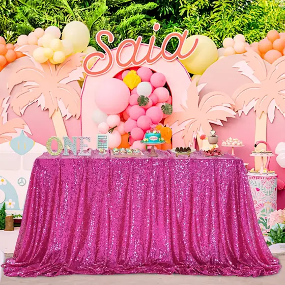 Hot Pink Tablecloth 60x102inch Sequin… — Photo 2