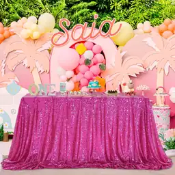 Hot Pink Tablecloth 60x102inch Sequin… — Photo 2