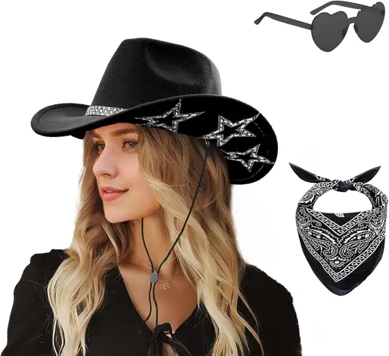 SHENYI Cowgirl Hat,Bandana,Heart Sunglasses,Rhinestones,Star Accents… — Photo 1