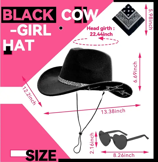 SHENYI Cowgirl Hat,Bandana,Heart Sunglasses,Rhinestones,Star Accents… — Photo 2