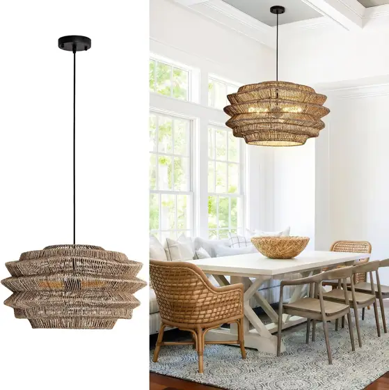 19.7" Rattan Pendant Light,3-Light Seagrass… — Photo 1