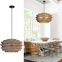 19.7" Rattan Pendant Light,3-Light Seagrass… — Photo 1