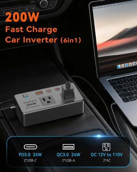 200W Multi-Port Car Power Inverter,Small… — Photo 2