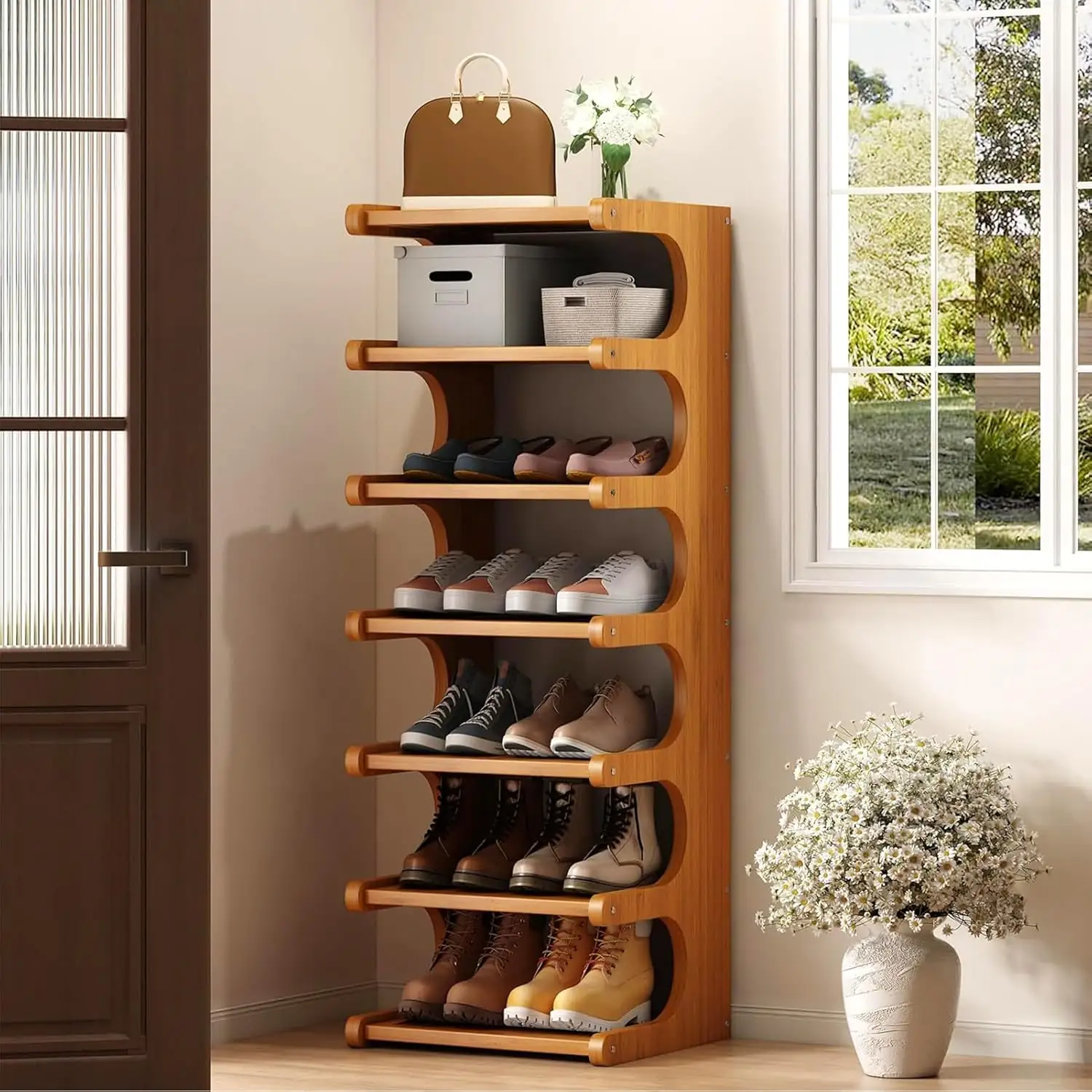 7-Tier Vertical Bamboo Shoe Rack,… — Photo 1