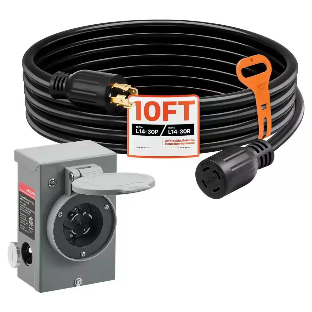 10 ft 30A 125/250V Generator Cord & Power Inlet Box, NEMA L14-30P to ...