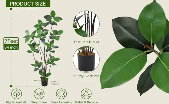 Artificial Green Rubber Tree 7FT… — Photo 2