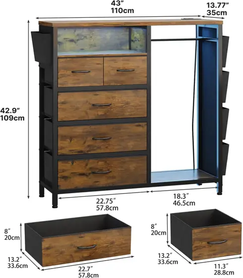 Dresser with Clothes Rack, 5… — Photo 2