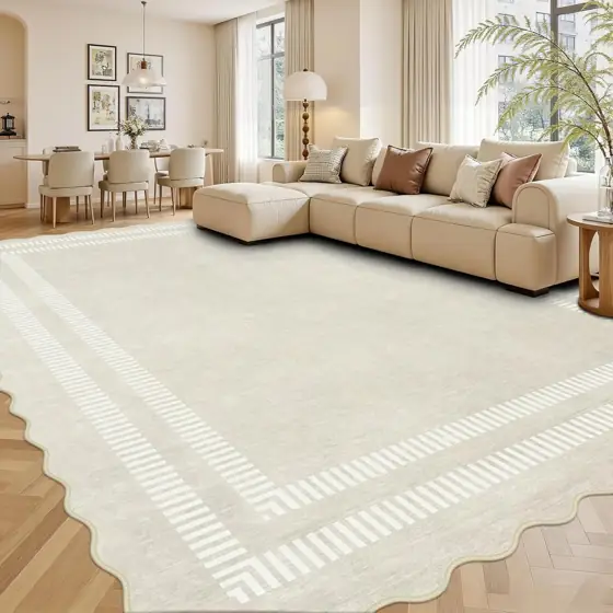 Scalloped 9x12 Area Rug, Ivory,… — Photo 1