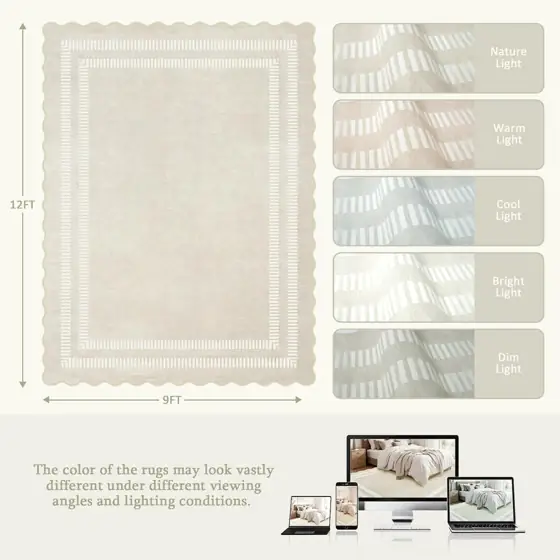 Scalloped 9x12 Area Rug, Ivory,… — Photo 2