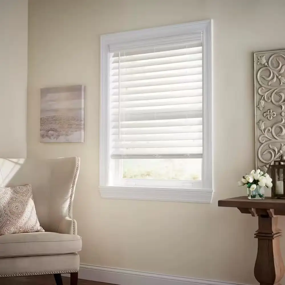 White Cordless Faux Wood Blinds,… — Photo 1