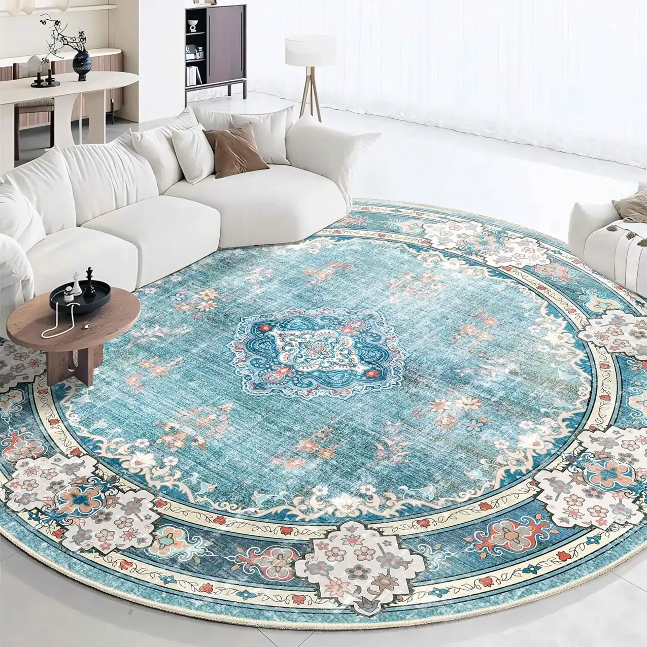 MUJOO Teal Round Rug 9ft,Circle… — Photo 1