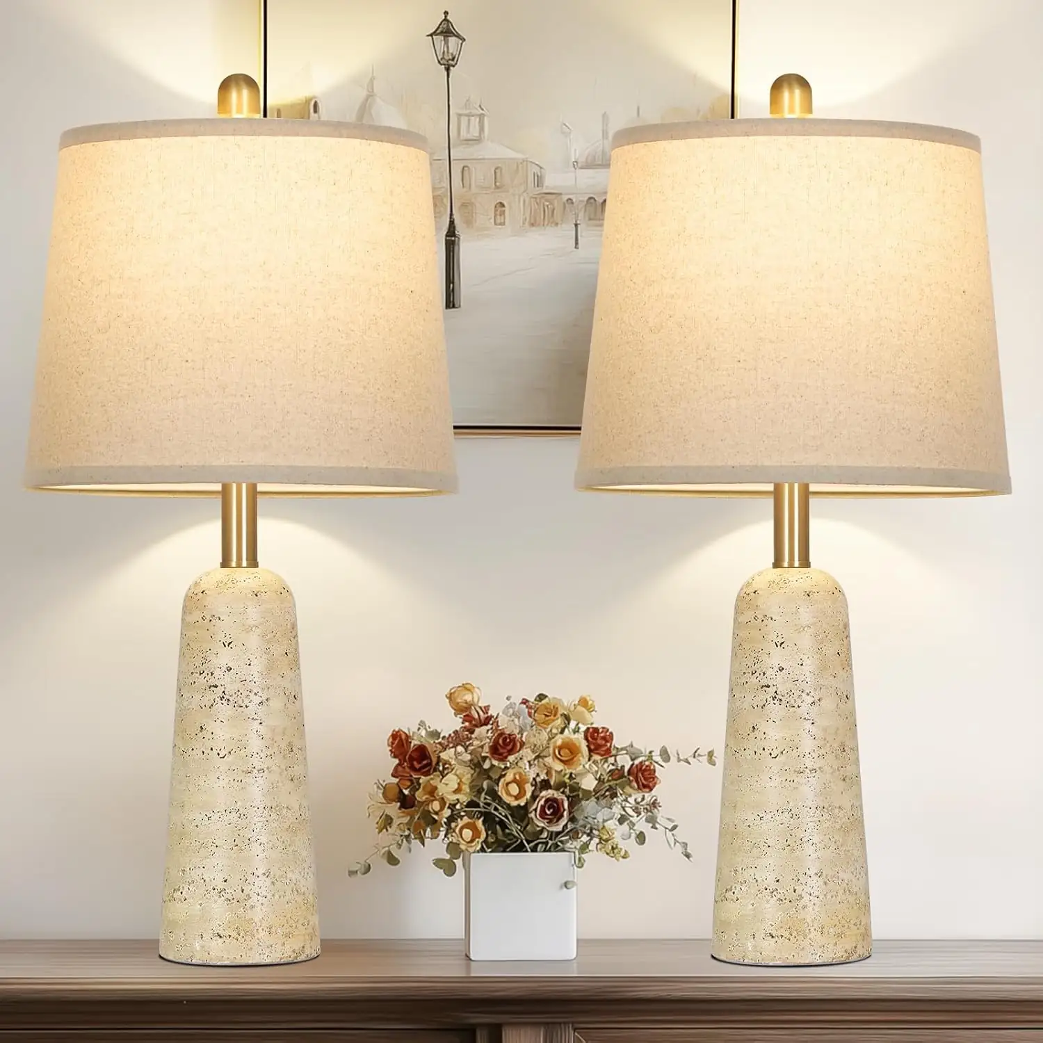 Rinweey 24" Travertine-Inspired Table Lamps,… — Photo 1