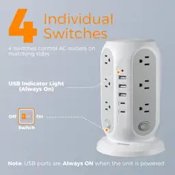 TESSAN Tower Power Strip Surge… — Photo 2