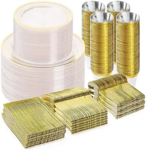 BESTVIP 600PCS Clear Gold Dinnerware… — Photo 1