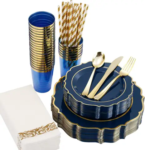 200PCS Blue & Gold Plastic… — Photo 1