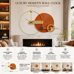 Modern Wall Clock, Gold Metal… — Photo 2