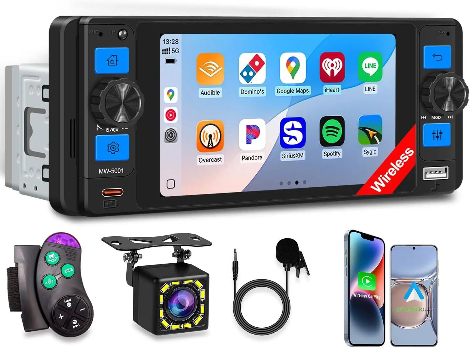 Vehicle Navigation Map Single Din Car Stereo with Wireless Apple CarPlay, 5