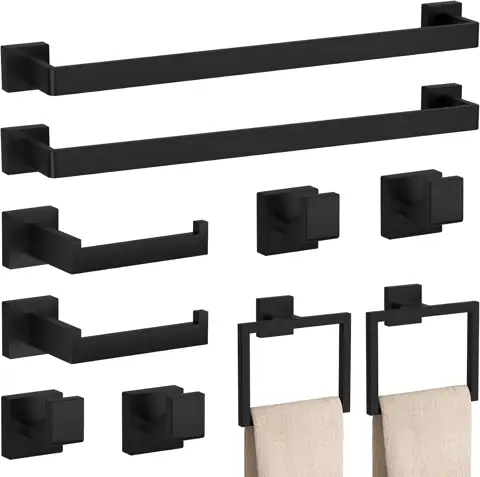 10-Pieces Matte Black Bathroom Accessories… — Photo 1