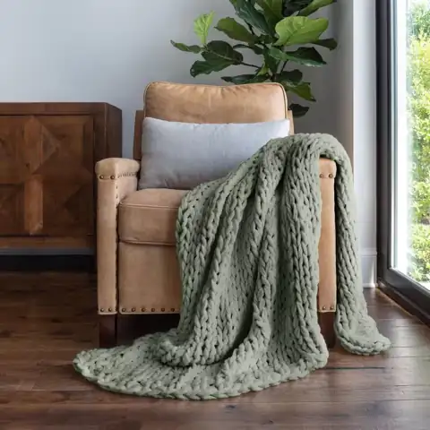 Eucalyptus Chunky Knit Acrylic Throw… — Photo 1