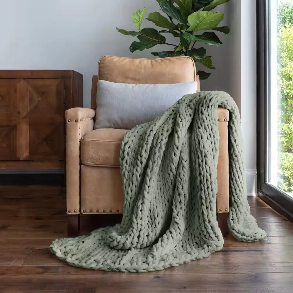 Eucalyptus Chunky Knit Acrylic Throw… — Photo 1