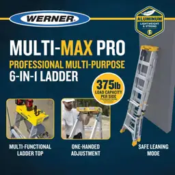 18ft Reach Aluminum 6-in-1 Multi-Max Pro Ladder, 375 lb Load, Type IAA ...