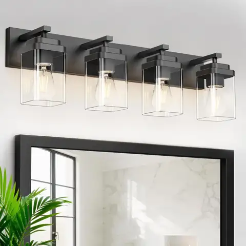 Black 4-Light Bathroom Vanity Light… — Photo 1