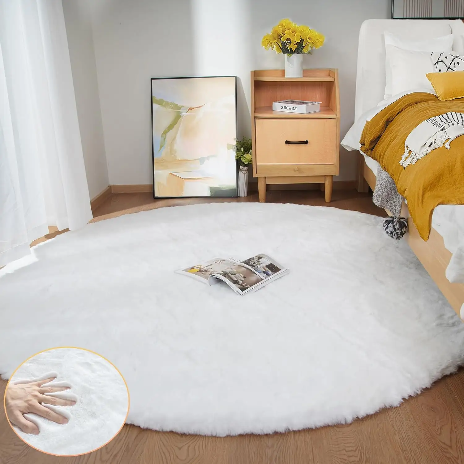 ORINOVA White Round Shag Rugs,… — Photo 1