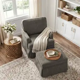 Tan Chenille 360 Swivel Modern… — Photo 2