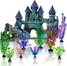 Mechpia 13pc Aquarium Decorations Kit: Resin Castle, Rockery, Betta ...