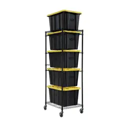 Steel Wire 2 Shelf 27 Gal. Tote Rack Garage Storage in Black (22 in. W ...