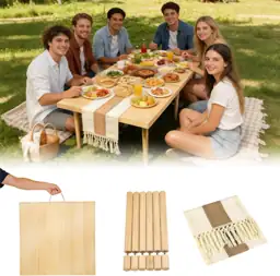Portable Wooden Picnic Table, 60"… — Photo 1