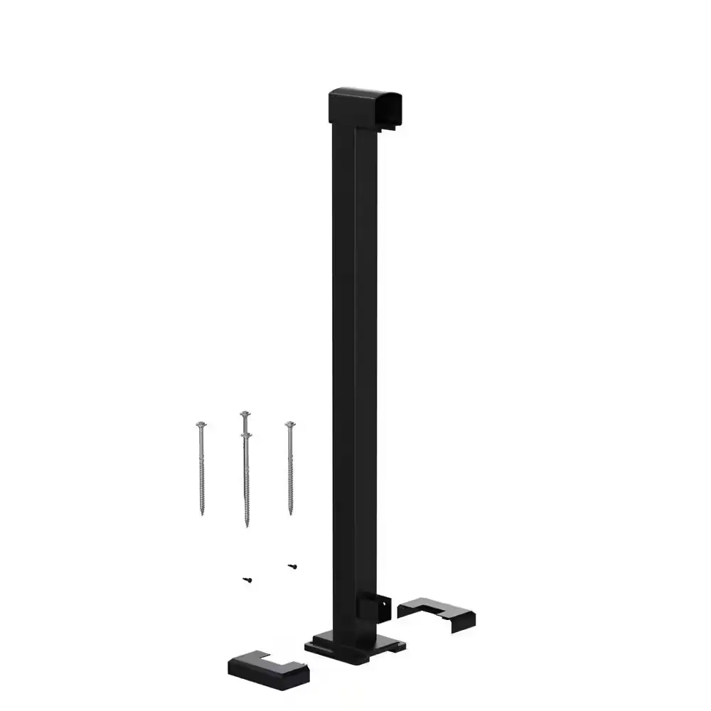36 in. H x 4-11/16 in. W Matte Black Aluminum Deck Railing End Post Kit ...