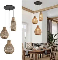3-Light Rattan Pendant Light,Boho Hand… — Photo 1