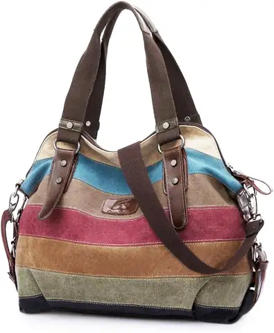 Canvas Handbag Multi-Color Striped Lattice… — Photo 1