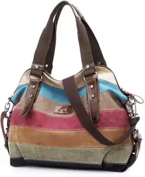 Canvas Handbag Multi-Color Striped Lattice… — Photo 1