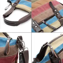 Canvas Handbag Multi-Color Striped Lattice… — Photo 2