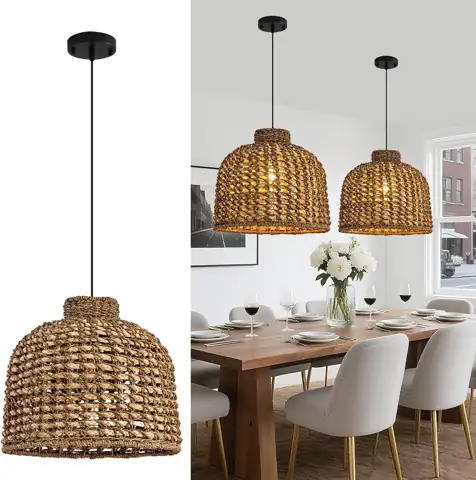 Rattan Pendant Light,13.78" Boho Seagrass… — Photo 1
