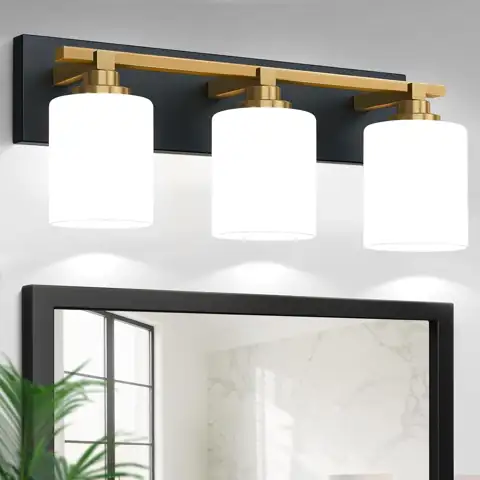 Bathroom Light Fixtures,3-Light Black and… — Photo 1